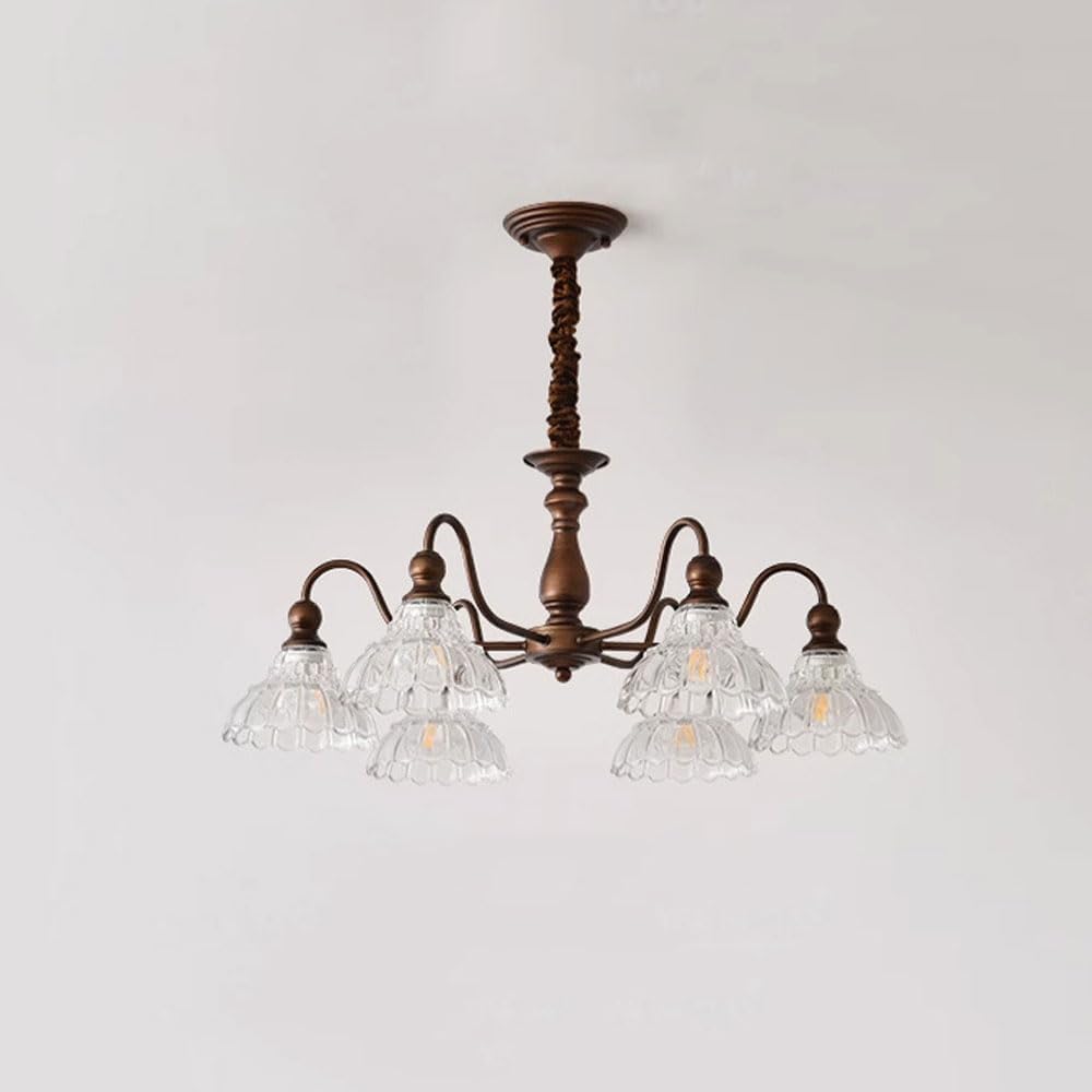 Lustre en verre en forme de fleur E27 : un luminaire suspendu au design floral unique et rétro