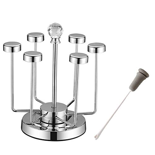 MNSSRN-KPQ Edelstahl Abfluss-Becherhalter, Home Küche Esszimmer Cup Storage Rack Stilvolle Rotating Cup den Kopf gestellt Gestell,Silber Cover