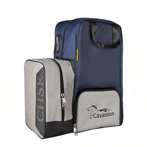 TerkCo Tall Boot and Helmet Carrier - Waterproof 3 in 1 Equestrian Travel Bag - Large Capacity, English Riding Bag (Grey)