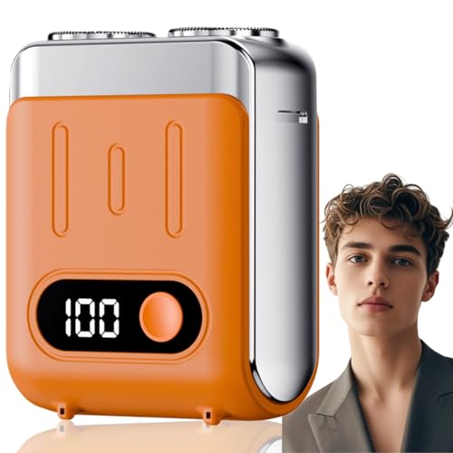 Image of Mini Electric Razor for Men,Portable Rot/ARY Dual Ring Head Shavers,Cordless Type-C Fast Rechargeable Electric Shaver,Mini Electric Razor with LED Display,Rechargeable Waterproof Razor (Orange)