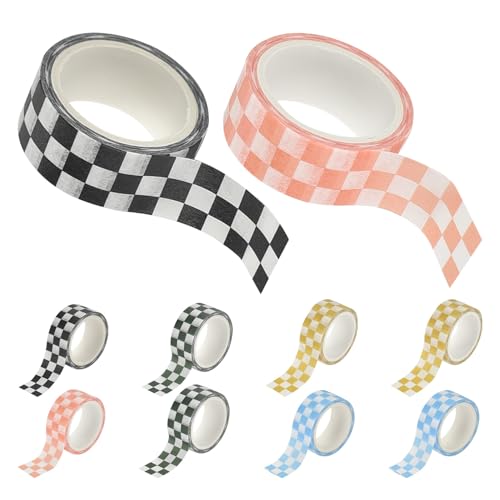 CORHAD Cinta Washi a Cuadros para Manualidades Rollo de Papel Texturizado Hecho a Mano Set de 10 Cintas de Enmascarar Coloridas para Scrapbooking Álbumes de Recortes y Decoración DIY