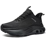 Walking Shoes for Women Comfortable Cushioned Running Shoes with Arch Support, Hands Free Athletic Sneakers for Gym Workout, Non Slip Fashion Thick Sole Shoes Black Size 8