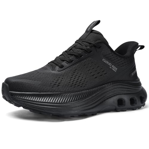 Wide Toe Box Walking Shoes for Women Comfortable Cushioned Running Shoes with Arch Support Slip On Tennis Athletic Sneakers for Gym Workout Training Non Slip Breathable Sports Shoe Black Size 8
