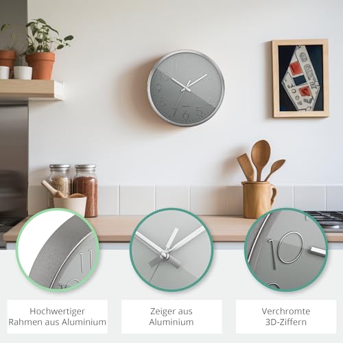 Mebus Wall Clock, Plastic Aluminium, Silver/Grey, 30 cm - Image 4