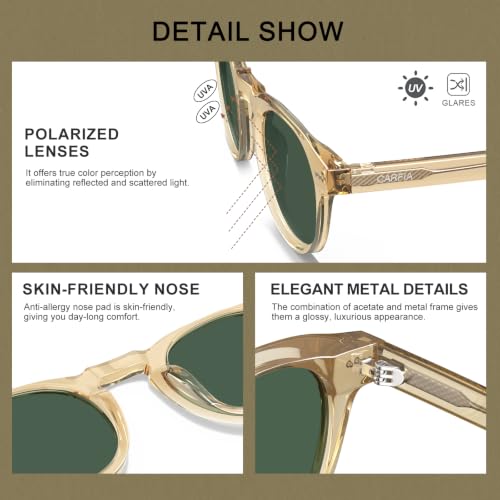 Image of CARFIA Retro Sunglasses for Men Polarized UV400 Protection, Cool Round Acetate Fashion Shades