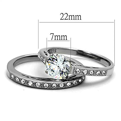 Marimor Jewelry 1.39 Carat Round Cut AAA Cubic Zirconia Stainless Steel Wedding Band Ring Set Women's Size 5-103