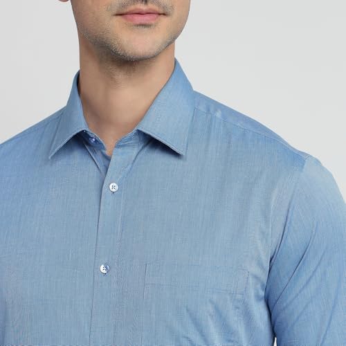 Image of Raymond Men Slim Fit Solid Pattern Pure Cotton Semi Cutaway Collar Full Sleeve Formal Shirt