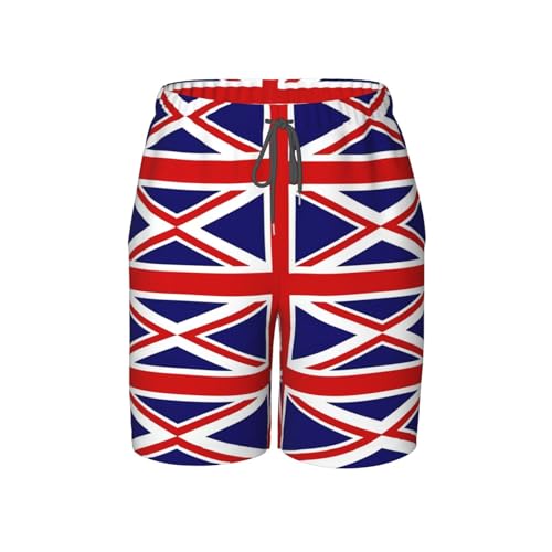 UK Flag Youth Beach Pants, Soft and Breathable, with Drawstring Waist, Suitable for Sports and Leisure.