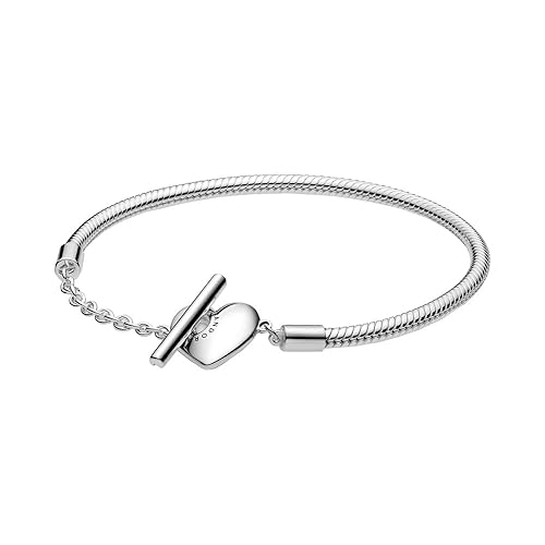 PANDORA Icons Bracciale in maglia snake in argento Sterling con barra a T a forma di cuore, 21