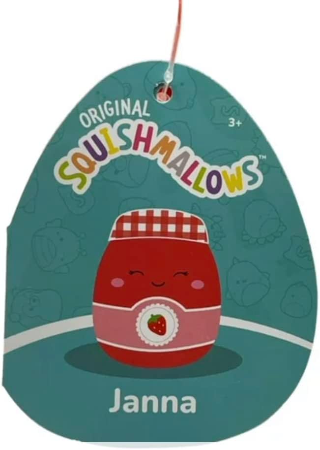 Squishmallows Oficial Kellytoy Food Squad Plush Dessert Collectible Soft Plush Animal Collection (Red/Pink, Janna Strawberry Jam, 8") (Medium)