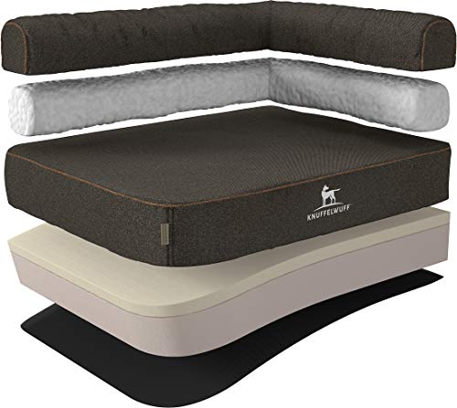 Knuffelwuff Orthopädisches Eck Hundebett Marlie Hundesofa aus Velours mit Handwebcharakter XXL 120 x 80cm Lehne Rechts Schwarz - abnehmbarer Bezug - waschbar - für große, mittelgroße und kleine Hunde