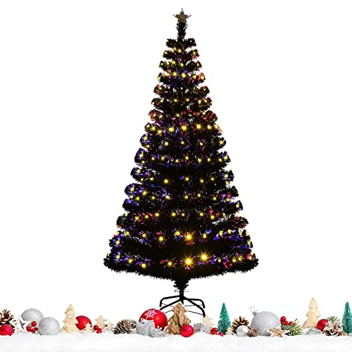 COSTWAY 180 cm Árbol de Navidad Artificial, 230 Agujas de PVC, Árbol de Fibra Óptica Pre-Iluminado, Luces LED Incorporadas con 8 Modos de Flash y Estrella, Hogar, Oficina, Tiendas, Verde (180 cm)