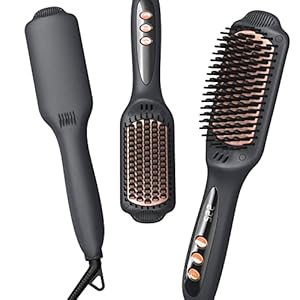 LANDOT Hair Straightener Brush Heated Straightening Brush: Negative Ion Ceramic Straightener Brush – Hot Flat Iron Brush for Smooth Frizz-Free Hair – Dual Voltage Anti-Scald Fast Heating