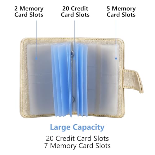 Image of Wisdompro Credit Card Holder, Slim Leather RFID Blocking Wallet Debit Card Protector Organizer Case (20 Card & 7 Memory Card Slots)-Vertical Gold