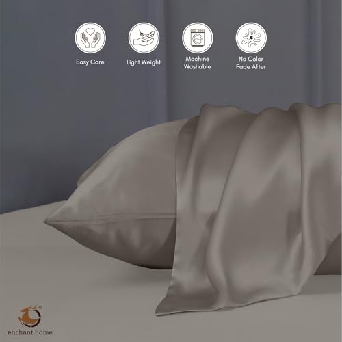 Image of 300 TC Art Silk Satin Pillow Cover Set | Durable Satin Pillow Cover with Envelope Closure | Luxury Satin Pillow Covers | Cozy Satin Pillow Covers (2, Grey)