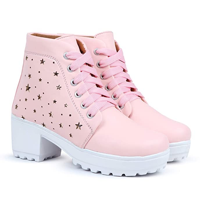 Laser-Cut Star Design Women's Heel Boots - Premium Synthetic Leather, Lace-Up Elegance, Comfort Lining - Fashioned for Casual Chic-image-27