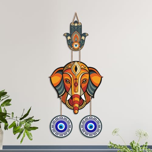 Image of Artvibes Baby Ganesha Evil Eye Wall Hanging for Home Entrance | Nazar Battu MDF Decorative Wall Art | Spiritual Vastu Decor for Living Room | Bedroom | Office | Main Door | Unique Gift (WH 8553N)