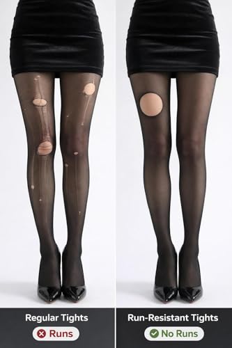 Oruolan 20D Black Sheer Tights for Women Control Top Pantyhose Not Rip with Reinforced Toes