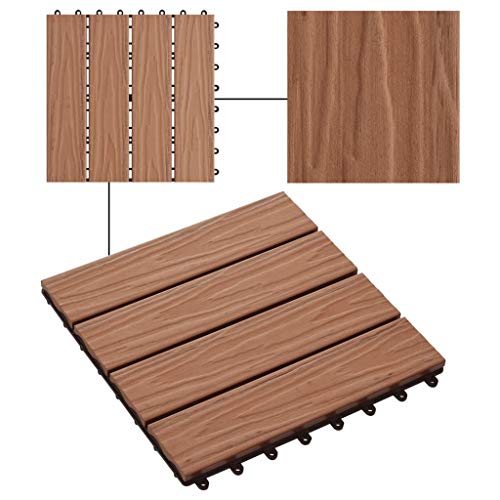 Gecheer Terrastegels 11 stuks, tegels voor terrasplanken buiten, vierkante tuintegels van hout, vloer voor buiten, balkon/tuin/terras, 30 x 30 cm, 1 m², lichtbruin - Image 7