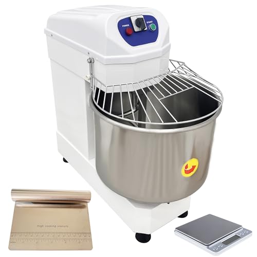 HQHAOTWU Dough Mixer Electric Spiral Dough Mixer Machine Commercial Flour Mixer with Double Speed 60L Capacity Stainless Steel Dual Rotating Dough Kneading Machine for Pizza Bakery 220V(No plug)