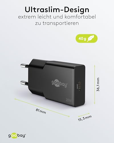 goobay USB-C PD GaN snellader Slim (20 W) zwart voor reizigers - Samsung, USB-C voeding, oplaadkabel, snellaadkabel - compatibel met smartphones en tablets - 75727 - Afbeelding 4