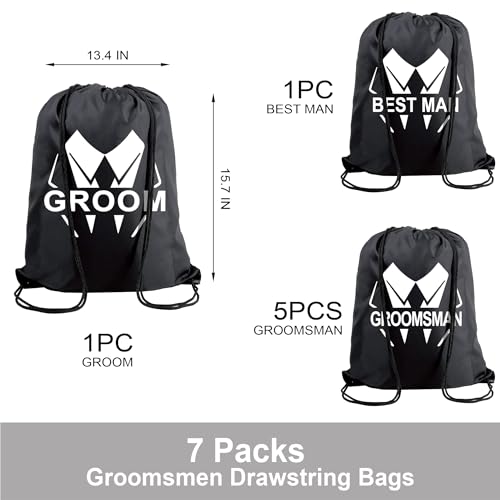 PartyGifts&beyond 7Pack Groomsman Drawstring Bag, Groom Drawstring Bag for Bachelor Party or Wedding(Suit-Bold)2