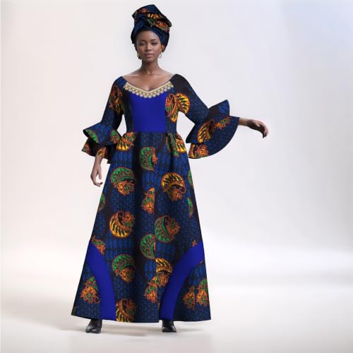 Image of iooiooi Womens African Print Party Maxi Dress Ankara Long Dress & Headwrap