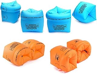 4 Pairs Arm Floaties Inflatable Swim Arm Bands Rings for Toddlers Kids and Adults (Summer Blue and Orange)