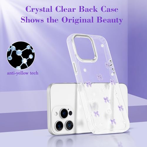 Coque iPhone 15 Pro Max avec noeud violet 3D pailleté étincelant design esthétique