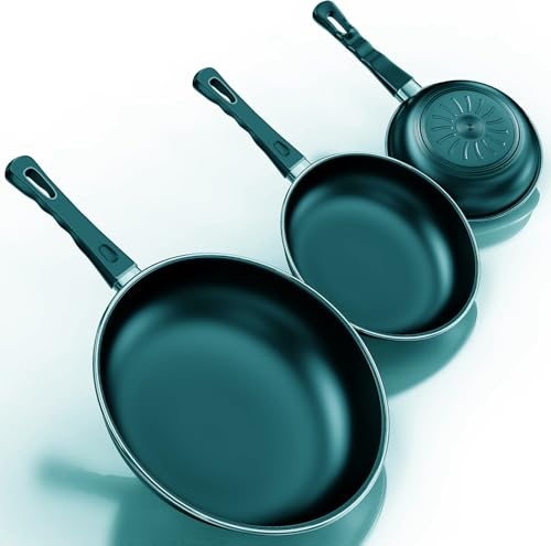 Kiseely Juego de sartenes antiadherentes de 20 cm, 25 cm y 30 cm (3 piezas), resistentes al calor, sin PFAS, aptas para todo tipo de cocinas, incluida la inducción (SE1)