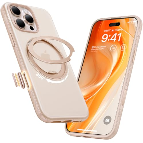 Image of TORRAS 360 Magnetic Stand for iPhone 16 Pro Max Case, [Fit for MagSafe] [Military-Grade Protection] Translucent Slim Case for iPhone 16 Pro Max, Desert Titanium, Ostand O3 Fitness Series