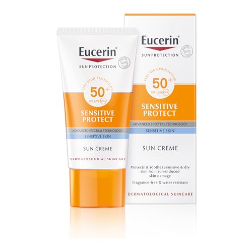 Eucerin Sensitive Protect Face Sun Cream SPF 50+ 50ml, Sun Protection Face Cream for Dry and Sensitive Skin, High UVA/UVB Defence, Water-Resistant Sunscreen with Glycyrrhetinic Acid