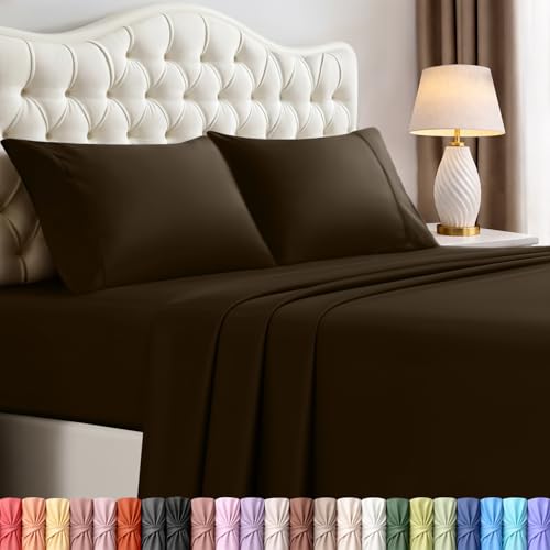 Image of Utopia Bedding California King Size Sheet Set - 4 Piece Bed Sheets, Soft and Breathable Microfiber, Includes 1 Fitted Sheet, 1 Flat Sheet and 2 Pillowcases - Oeko Tex (Brown)