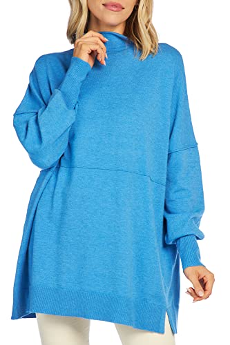 Mud Pie Rivers Womens Mock Neck Oversized Sweater, Blue, One Size #TOP6