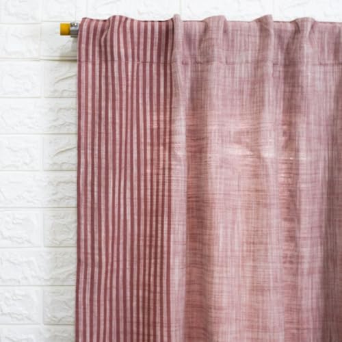 Image of Peepul Tree Pure Cotton Curtain Set of 2 Handwoven and 1 Printed Curtain | Dusty Pink and Off-White | 7 Feet | Set of 3 | Royal Courtyards Collection