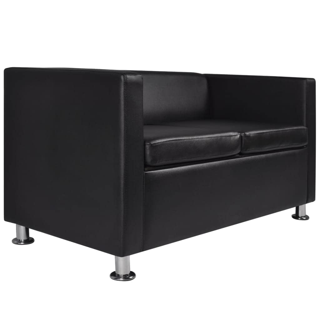 Conjunto de sofás de 2 y 3 plazas de Cuero Artificial Negro