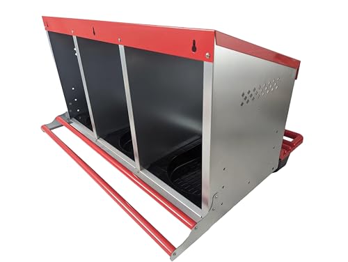 Hen's Choice - Reverse Roll Out Chicken Nest Box | Reversible Roll Away Nest Box | 3 Hole (Red)