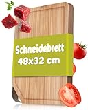 RÖSLE Schneidebrett mit Edelstahlgriff, 48x32cm, Hochwertiges Schneidebrett Holz aus robustem Ulmenholz, Holzschneidebrett für universellen Einsatz, rutschfestes Küchenbrett und Servierbrett