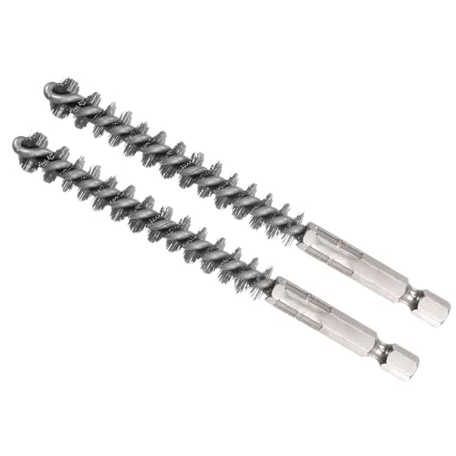 Image of Bore Brush, 10mm Dia 75mm Length, Stainless Steel Twisted Cleaning Wire Brushes with 1 /4 inch Hex Shank - (Applications: for Power Drill), 2-Pieces