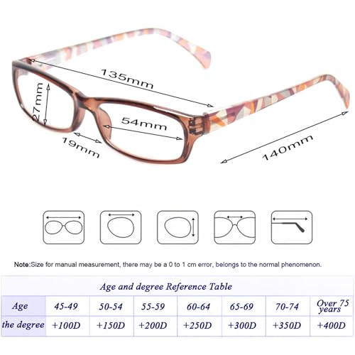 Image of Kerecsen Reading Glasses 5 Pairs Fashion Ladies Readers Spring Hinge with Pattern Print Eyeglasses for Women (5 Brown, 0.5, x)