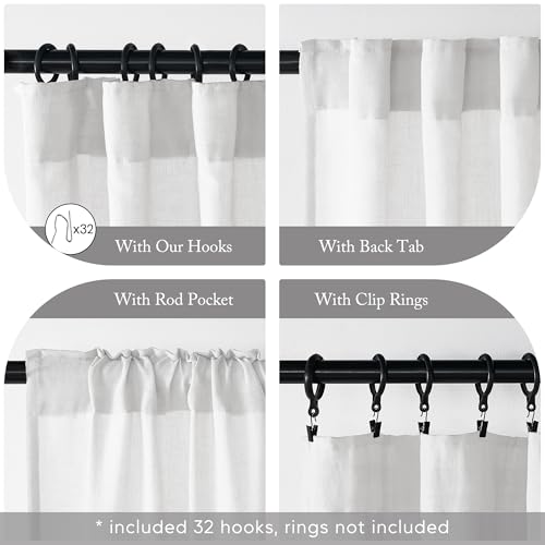 White Curtains 90 Inches Long for Living Room 2 Panels Set Hook Tape Back Tab Linen Curtains for Bedroom,90 in Length by SHINELAND - Image 3