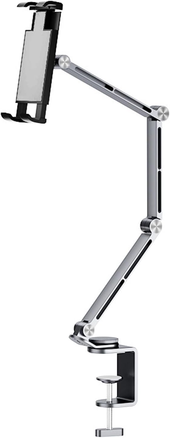 Rotatable Holder Stand Tablet Holder Multi-Angle Design Phone Clip Swivel Mount Desktop Aluminum Alloy Cantilever Bed Desk Home Live Folding Bracket Compatible with 4"-13" Phone Tablet (Gray)