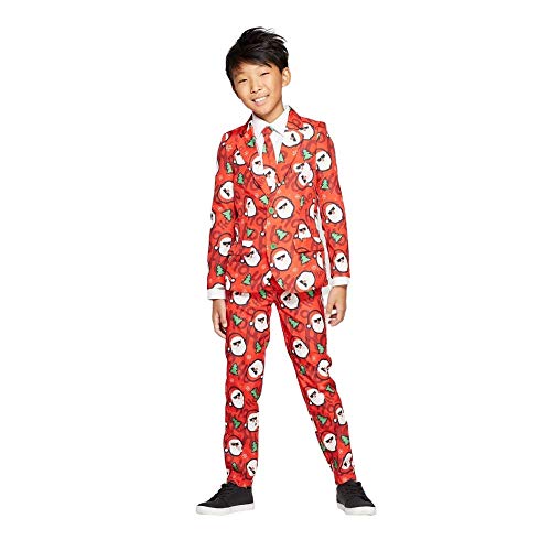 Suitmeister Christmas Suits for Kids  Ugly Xmas Costume Includes Jacket Pants & Tie- Cool Santa, Childrens Size Large (10-12) Red