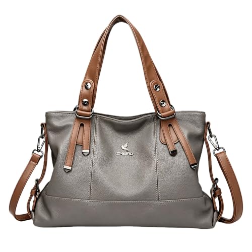 Bolsa De Couro De Ombro Grande Capacidade Feminina (Cinza)