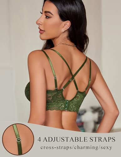 Image of Avidlove Bras for Women Floral Lace Bralettes Deep V Sexy Bras Cross Back Longline Bralette No Padded