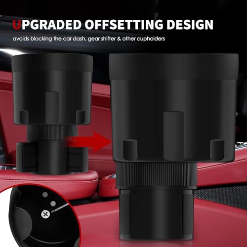 AUJEN Cup Holder Expander for Car - Upgraded Extender Cup Holder w/Offset Option, Adjustable Car Cup Holder Expander, Versatile Car Accessories,Large Bottles & Big Drinks