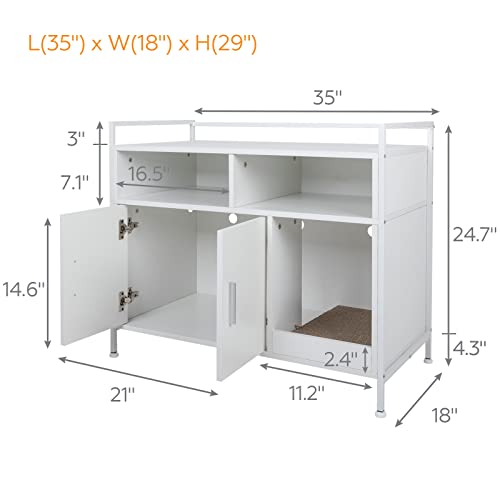 Yusing Litter Box Enclosure, Cat Litter Box Furniture Hidden, Cat Washroom Bench Storage Cabinet Large With Double Doors And Open Shelf For Bedroom, Living Room #TOP6