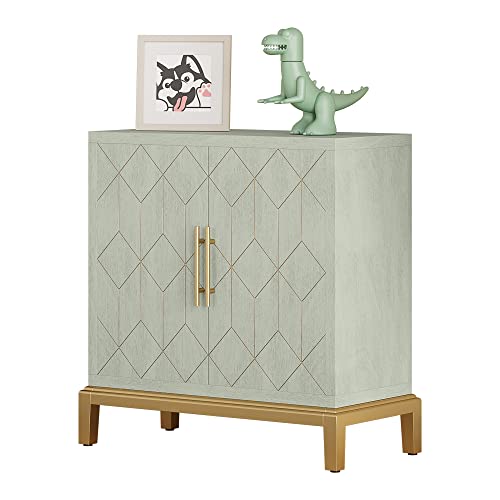 Function Home Accent Cabinet With Doors, Free Standing Modern Wooden Sideboard Buffet Cabinet With Storage, Credenza Storage Cabinet For Living Room, Bedroom, Kitchen,Office And Entryway In Green/Gold #TOP13