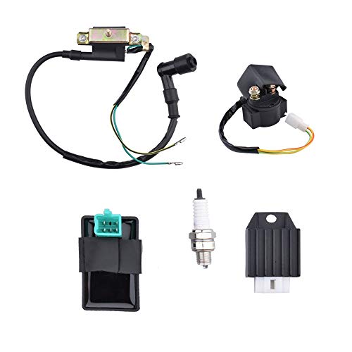 Electric System Components for 50cc 70cc 90cc 110cc 125cc ATV Quad Dirt Bike Go Kart Scooter CDI Box Ignition Coil Voltage Regulator Rectifier Starter Relay Solenoid Key Ignition Switch Combo