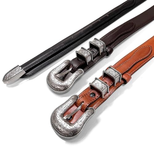 Image of Belts.com Western Buckle Belt Oil Tanned Genuine Leather Ranger Belt 1-3 /8 inch(35mm) Taper to 3 /4 inch(19mm) Wide-Multiple choices